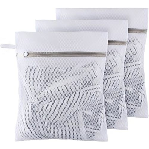 Small Honeycomb Lingerie Bags with Hanging Loop- MDSXO 3 Pack Mesh Laundry Bags for Washing Delicates, White Wash Bags for Socks, Bra, Mask, Baby Clothes 10 * 12 inch [3 Pack]