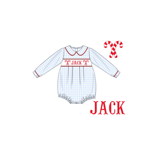 Pre-Order Hand Smocked Custom Name Candy Cane Bubble-BOYS