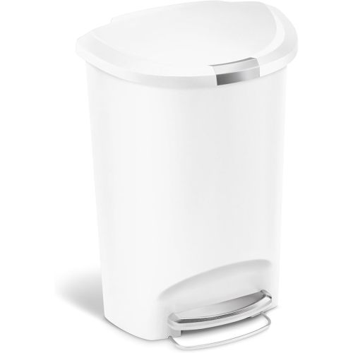 simplehuman 50 Liter Semi-Round Hands-Free Kitchen Step Soft-Close Lid Trash Can, White