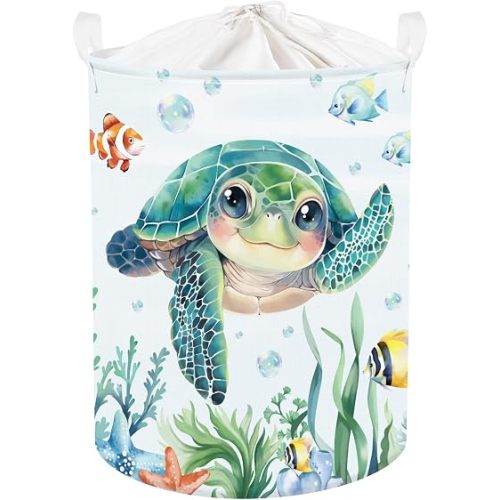 Clastyle Sea Turtle Kid Storage Basket Foldable Clothes Laundry Hamper, 45L