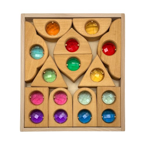 **Pre-order (Ships in 2-3 Weeks)**12-Piece Rainbow Fairytale Window Blocks with Storage Tray | Light & Color Play