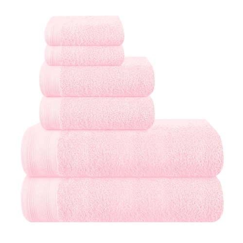 BELIZZI HOME Ultra Soft 6 Pack Cotton Towel Sets, Contains 2 Bath Towels 28x55 inch, 2 Hand Towels 16x24 inch & 2 Wash Coths 12x12 inch, Compact & Lightweight - Pink
