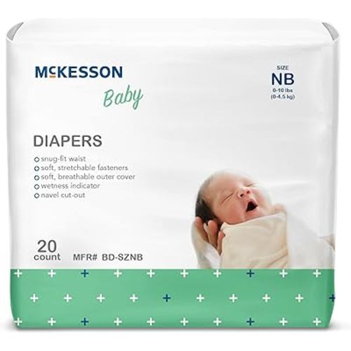 McKesson Baby Diapers for Newborns - Disposable, Breathable, Navel Cut-Out - 0 to 10 lbs, 20 Count, 1 Pack