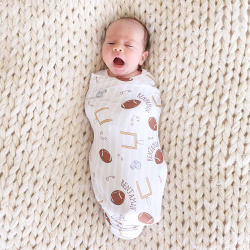 Tiny Touchdowns Personalized Swaddle Blanket | Neutral