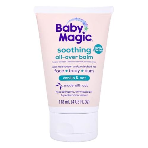 Baby Magic Soothing All-Over Balm, Vanilla & Oat, Skin Moisturizer for Face, Body & Bum, Hypoallergenic, Dermatologist & Pediatrician Tested, 4 Fl Oz