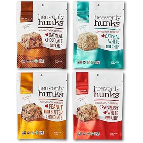 Heavenly Hunks Variety Gift Box 6oz Bags (4 Pack) - Oatmeal Chocolate Chip, Peanut Butter Chocolate, Cranberry White Chip & Oatmeal White Chip Cookies