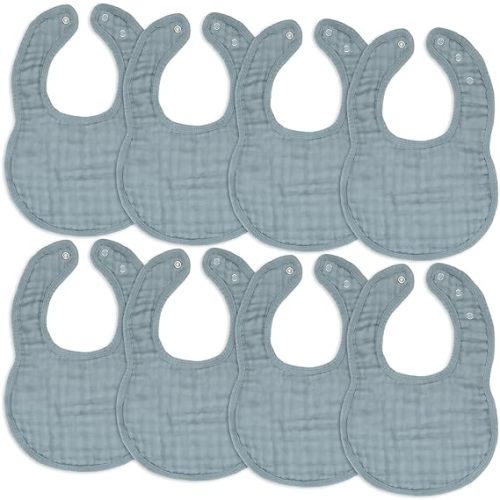 Comfy Cubs Muslin Bibs for Babies, Pack of 8 - Soft and Highly Absorbent, Feeding, Drool and Teething Bib, Adjustable Snaps - Stylish & Colorful Unisex Designs, Giftable Set - White