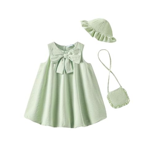Baby Girl Dress Summer Clothes Bow Bubble Dresses Infant 3-Piece Outfits Toddler Girls Linen Sleeveless Sundress 3M-3T