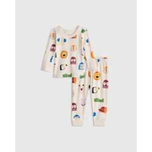 100% Organic Cotton Long Sleeve and Pant Pajama Set in Animal Faces