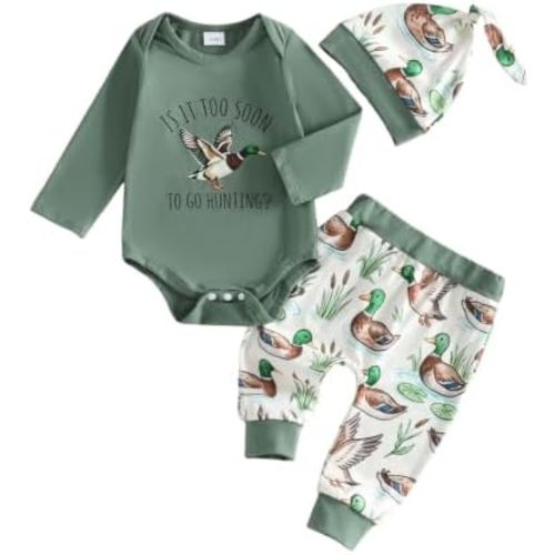 Baby Boy Hunting Outfits Long Sleeve Romper Pants Newborn Fall Camo Clothes