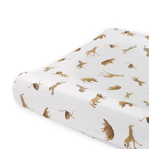 Little Unicorn Changing Pad Cover for Newborns & Infants | Soft & Breathable Muslin Fabric | Baby Diaper Changing Table Pad Cover (Animal Crackers)