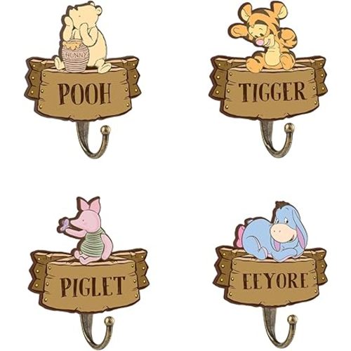 Winnie Nursery Bathroom Bedroom Decor, 4 Pcs Piglet The Pooh Decorative Wall Hooks Wooden Hooks, Winnie Nursery Hook Cute Towel Hanger, The Pooh Home Decoration