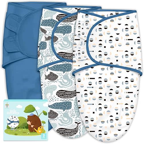 Cute Castle 3-Pack Baby Swaddle Sleep Sacks - Newborn Swaddle Sack - Ergonomic Baby Swaddles Blanket Warp for Boys and Girls - Baby Essentials (0-6 Months - Blue)