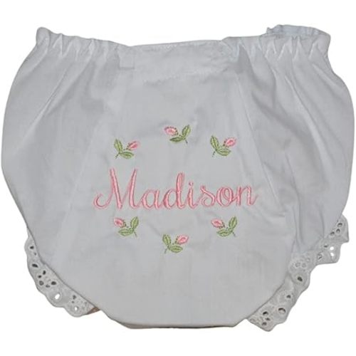 Personalized Rosebud Baby Bloomers, Baby Girls Flower Diaper Cover, Monogrammed with your Name