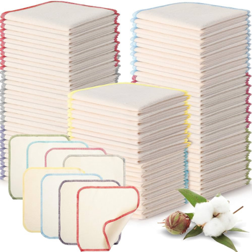 Mixweer 96 Pcs Flannel Cloth Baby Wipes Reusable Baby Diapers Wipes Washable Natural Unbleached Face Wipes Soft and Sturdy Cloth Wipes 8 Colors Outer Stitching 8 x 8 Inches