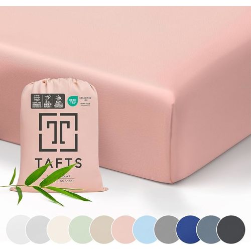 Tafts Crib Sheets, 100% Viscose derived from Bamboo Fitted, Girls, Boys & Unisex, 8 Inch Deep Pocket, Standard Crib & Toddler Mattress, Cooling, Soft, 360 Elastic, Lifetime Quality, (28 x 52 Pink)