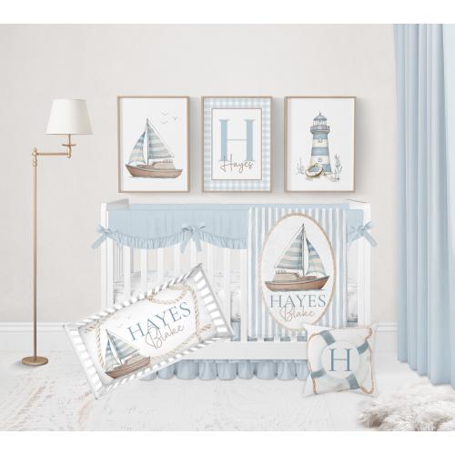 Baby Boy Crib Bedding, Sailor Crib Bedding Set Boy, Nautical Nursery Bedding, Coastal Nursery Decor, Ocean Baby Bedding Crib Sets Sailboat