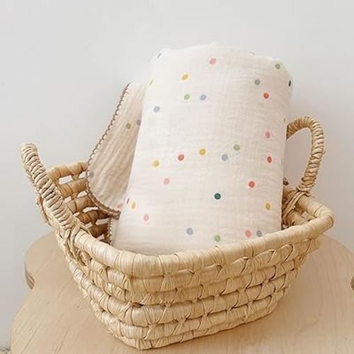 BuLuTu Muslin Blankets for Toddler Baby Boys Girls 100% Cotton Toddler Quilt Baby Blanket Reversible Nursery Crib Blanket, Soft Breathable, Colorful Dots Pattern, 47"x51"