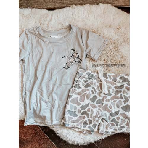 Gray Duck Old School Camo Shorts & Shirt Set