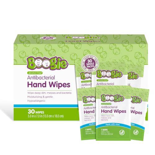 Boogie Antibacterial Hand Wipes - 30 Count | Hypoallergenic & Alcohol-Free, Individually Wrapped, Travel and Diaper Bag Essential