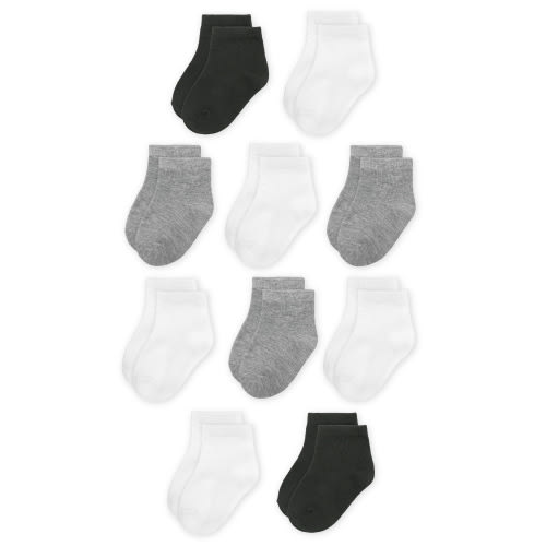 Wonder Nation Boys Ankle Socks 10 Pack Size 0M-5T Assorted White Black Grey Durable Basic