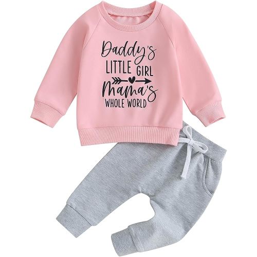 FIOMVA Daddys Girl Baby Clothes Toddler Fall Winter Outfits Sweatshirt Pants 2 Piece Set Shirt Sweatpants Suit