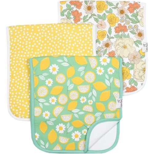 Copper Pearl Baby Burp Cloths - 3-Pack Large Cotton Burp Cloths, Extra Soft Spit Up Rags with 3 Absorbent Layers, Perfect for Baby Girl Gifts (21" x 10" Size, Lemon Set)
