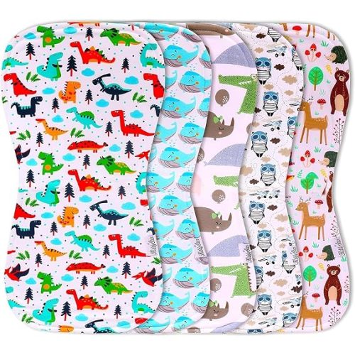 KiddyStar 5 Pack Organic Cotton Burp Cloths, Soft 3 Layer Absorbent Towels for Newborn Feeding & Spit Up