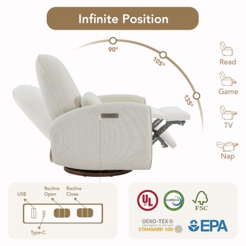 Cream Power Swivel Glider Recliner Chair Nursery Chair