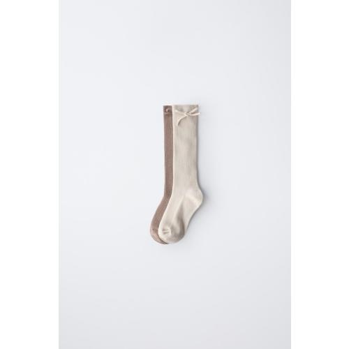 TWO-PACK OF HIGH SOCKS WITH BOW - Light beige | ZARA United States