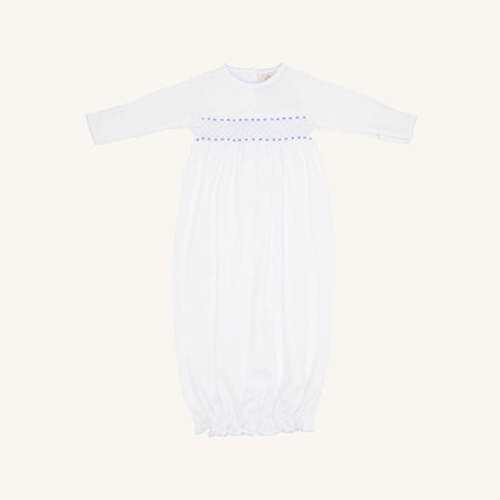 Sweetly Smocked Greeting Gown - Worth Avenue White with Buckhead Blue