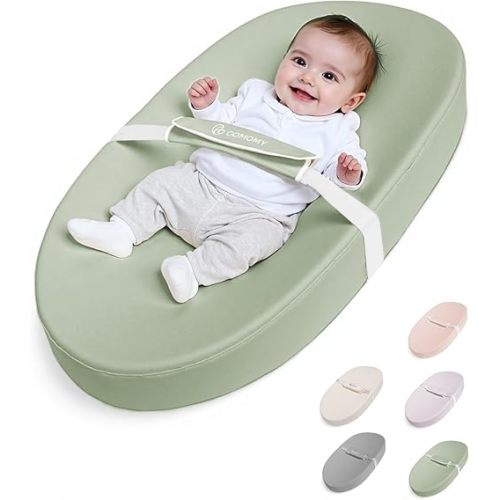 COMOMY Baby Changing Pad with Wipeable & Waterproof PU Cover, Contoured Diaper Changing Pad for Dresser with Non-Slip Safety Belt, Portable and Lightweight, Large Cushioned Foam, Green