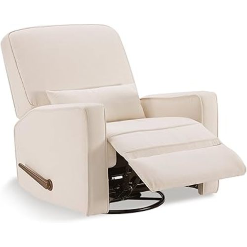 Tbfit Recliner Chair Swivel Glider, Nursery Rocker Recliners with Lumbar Support, Rocking Sofa Chair, Overstuffed Manual Glider Recliner for Baby Room, Living Room, Beige