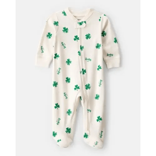 Baby St. Patrick's Day 100% Cotton Snug Fit 2-Way Zip Sleep & Play Pajamas - Ivory | Carter's