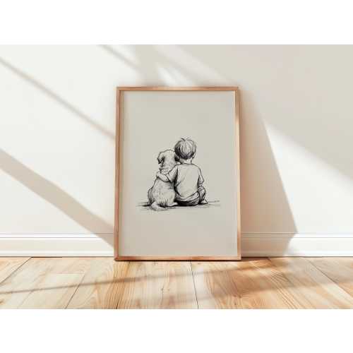 Golden Retriever Puppy and Baby Boy Nursery Poster | Dog Nursery Wall Art | Boy Nursery Decor | Puppy Art Print | Kids Room Art