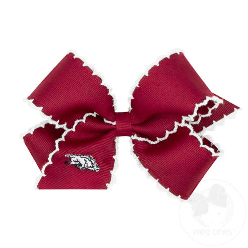 Arkansas Medium Moonstitch Edge Grosgrain Hair Bow with Embroidered Logo - ARKANSAS | Wee Ones Hair Bows & Accessories