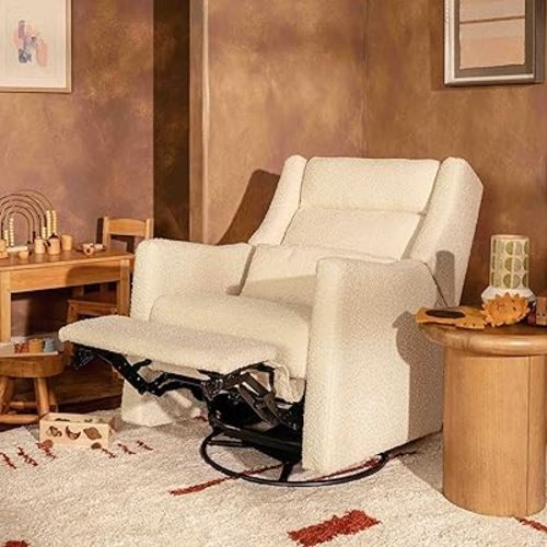 Babyletto Kiwi Plus Electric Power Recliner Chair for Adults with Headrest & USB Ports - Water & Stain Resistant Nursery Glider Rocking Chair - GREENGUARD Gold Certified 270° Swivel Glider Recliner