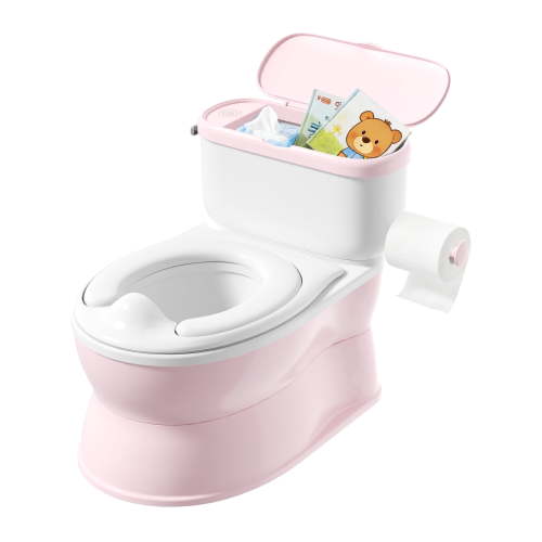 Babyomi Toddler Potty Training Toilet, 2-in-1 Portable with Detachable Seat, Flushing Sound, Wipes Storage, Toilet Paper Holder, Pink