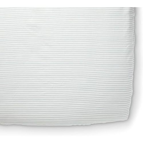 Pehr Striped Crib Sheet, Stripes Away Sea | Breathable Brushed Organic Cotton for Soft Sleep | Snug Fit | Giftable Reusable Fabric Bag Packaging | Standard Crib Mattresses up to 52”L x 28”W x 8”H