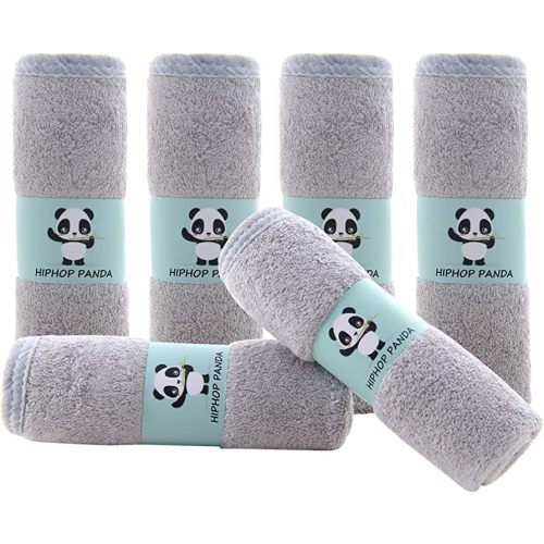 HIPHOP PANDA Baby Washcloths, Rayon Made from Bamboo - 2 Layer Ultra Soft Absorbent Newborn Bath Face Towel - Reusable Baby Wipes for Delicate Skin - Grey, 6 Pack