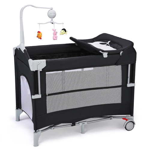 JOYMOR 5 in 1 Pack and Play with Changing Table, Portable Travel Crib, Baby Bassinet with Mattress