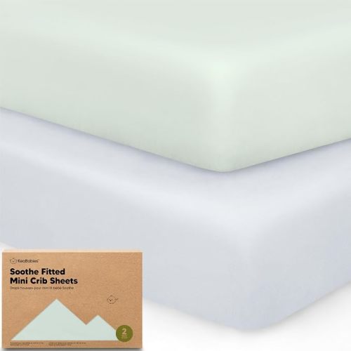 2-Pack Mini Crib Sheets Fitted - 38x26 Pack N Play Sheets for Pack and Play Mattress, Organic Cotton, Soft & Breathable Playard Bedding, Neutral Mini Toddler Bed Cover for Boys, Girls (Cove)