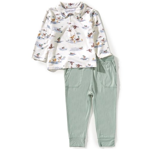 Angel Dear Baby Boys Bamboo Long Sleeve Migrating Mallards Long Sleeve Polo & Jogger Pants Set
