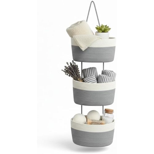Hanging Basket, Over Door Organizer, 3 -Tier Wall Basket with Hooks