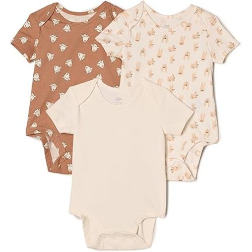 Amazon Essentials x Sofia Grainge Unisex Babies' Short Sleeve Crewneck Bodysuit, Pack of 3