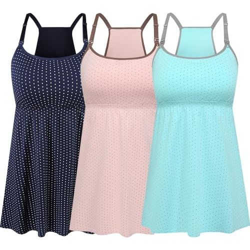SUIEK 3 Pack Maternity Nursing Tank Tops with Bralette Cotton Breastfeeding Camisole
