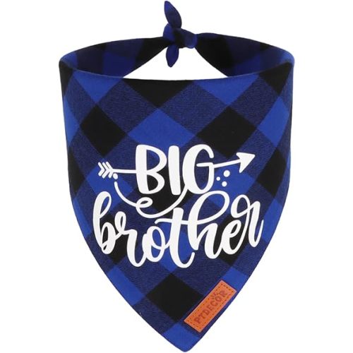 PTDECOR Big Brother Dog Bandana, Pregnancy Announecment Adjustable Blue Plaid Pet Scarf for X-Large Dogs (Blue, X-Large)