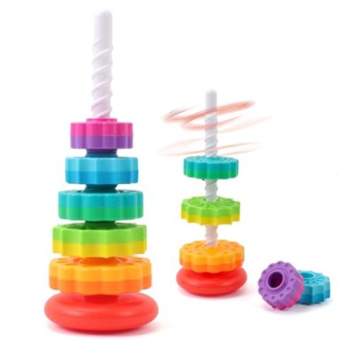DIYMAG Baby Spinning Stacking Toys, Rainbow Stackable Rings Sensory Toys Montessori Toys