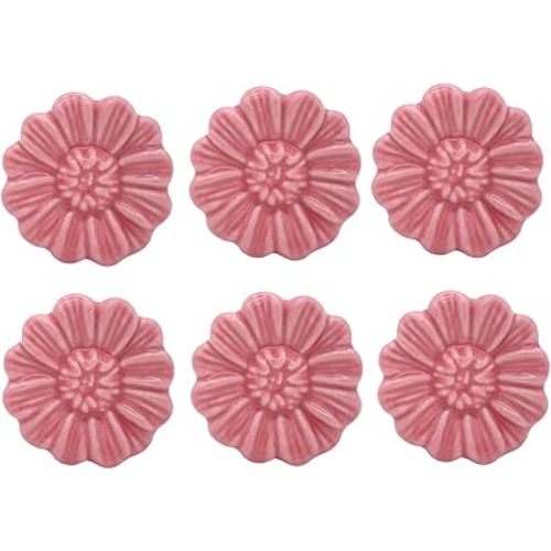 6PCS Vintage Floral Daisy Ceramic Dresser Drawer Knobs Elegant Cabinet Cupboard Door Hardware Pull Handles w/Screws Pink