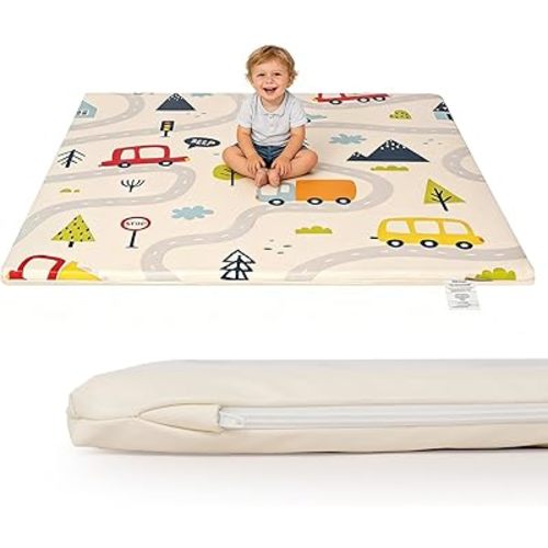 Tapete de juego para bebé de 1.3 pulgadas de grosor para piso, tapete de piel sintética de 50 x 50 pulgadas para niños pequeños, tapete de juego acolchado e impermeable para bebés, niñas y niños que